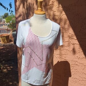 Chico's White Short-Sleeve Star Print Tee with Pink Stars